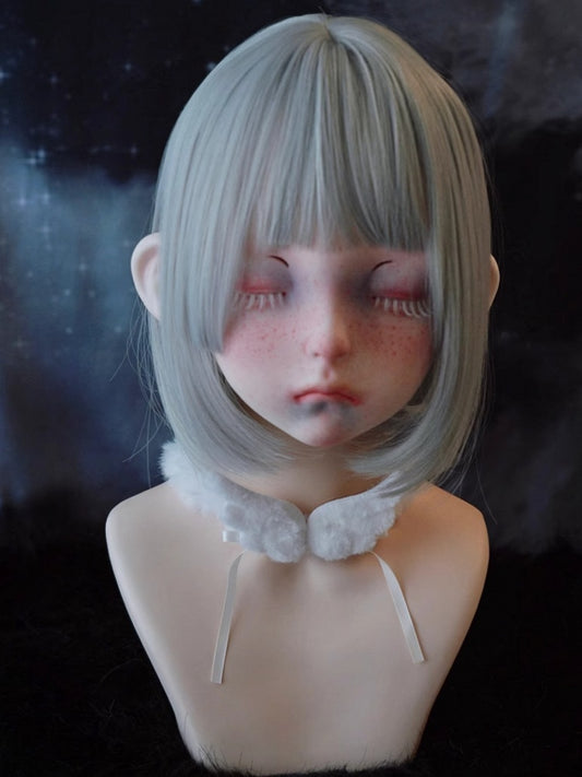 White Angel Wing Bow Plush Choker