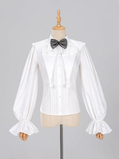 Ouji Fashion Clown Vibes White Shirt with Separate Collar and Polka Dot Bowtie