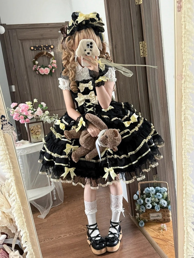 Black and Yellow Sweet Bow Accents Princess Lolita Jumper Skirt