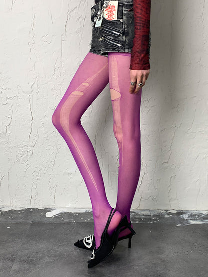 Purple/Black/White/Grey Cut-out Design Tights