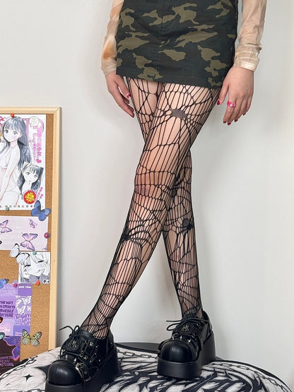 Black Y2K Spider Details Cut-out Design Tights