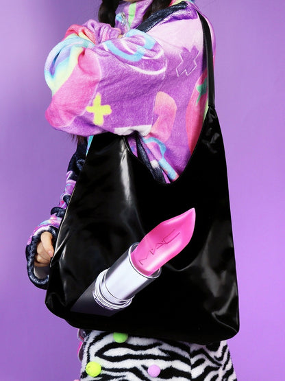 Black Gyaru Fashion Lipstick Print PU Shoulder Bag