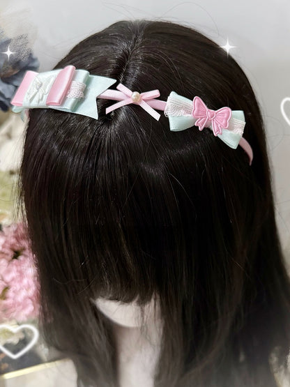 Yellow&Pink/Pink&Green Beaded Decorated Bowknot Details KC