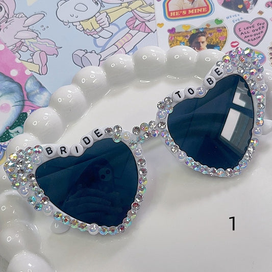4 Options Letter Design Beaded Decorated Sunglasses