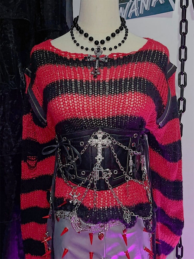 Punk Skulls and Crosses Chains Gothic Black Corset Belt