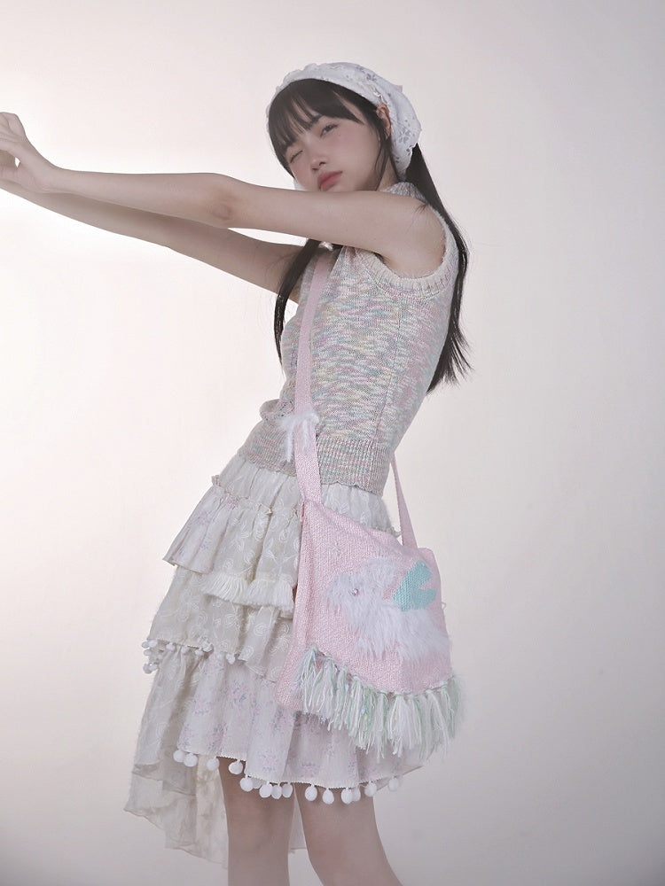 Plush Bunny Pink Fairycore Knit Crossbody