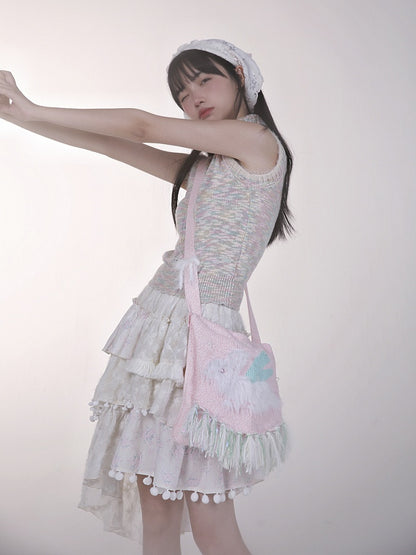 Plush Bunny Pink Fairycore Knit Crossbody