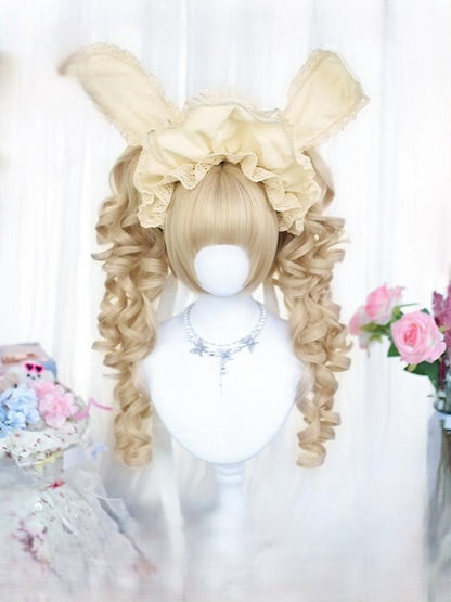 Blonde Bob Cut 30CM Wig With Double Curly Ponytails