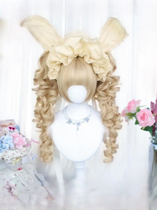 Blonde Bob Cut 30CM Wig With Double Curly Ponytails