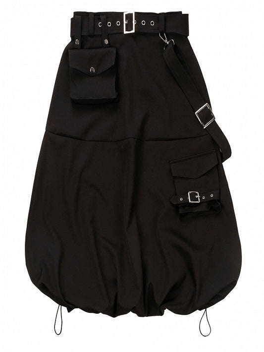Black Futuristic Techwear Bubble Skirt with Cargo Pockets