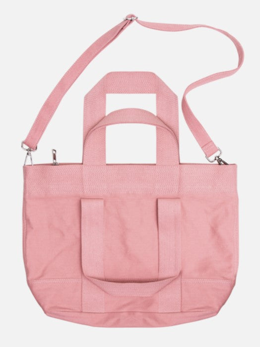 Small-Sized Chic Pink Double-Handle Canvas Tote Bag with Ruffle Accents