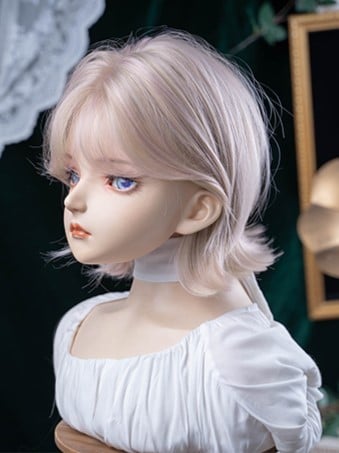 Light Pink 35CM Length Short Wig With Curtain Bangs