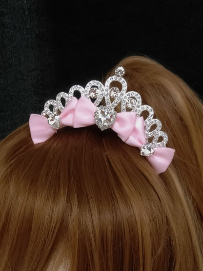Pink/Purple/Rose Pink Heart Decorated Bowknot Details Rhinestone Crown