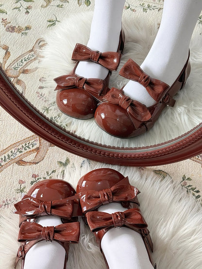 Brown Bow Accents Point Toe Sweet Lolita Block Heels