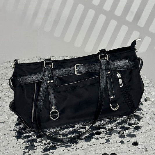 Black Medium Nylon Tote with Sweet-Edgy Belt