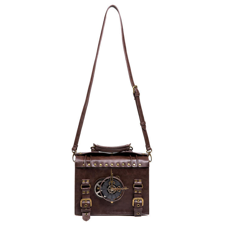 Steampunk Gears Decorated Coffee Crossbody Shoulder Bag