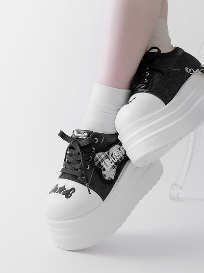 Black Punk Bone Applique Silver-tone Studs Platform Shoes