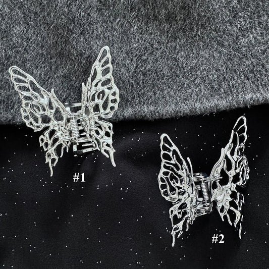 Silver/Ancient Silver Metal Butterfly Claw Clip