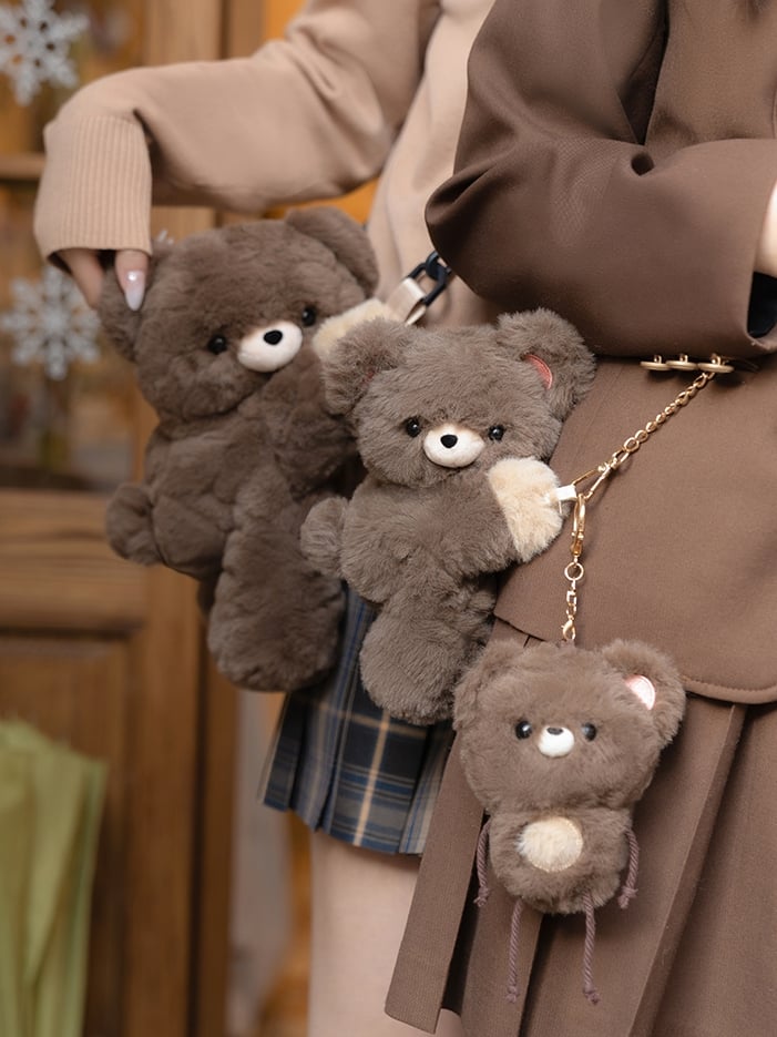 Brown Bear Plush Backpack/Crossbody Bag + Keychain Small/Middle/Large Size