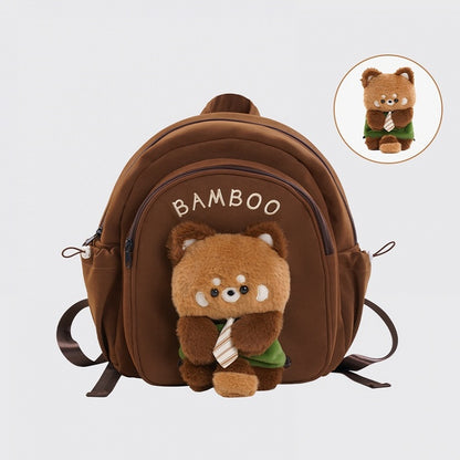 Brown Cute Backpack With A Detachable Red Panda Plushie
