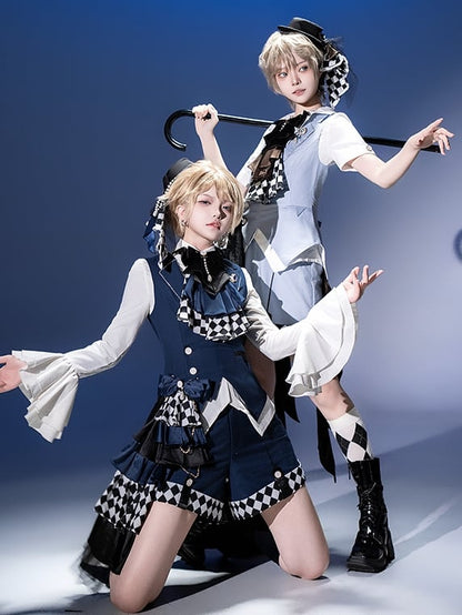 Light Blue Prince Ouji Lolita Outfit- Foldover Collar Waistcoat+ Shorts+ Train+ Jabot Tie Full Set
