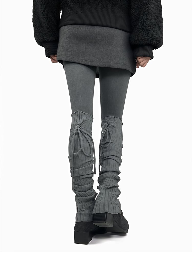 Gray/Beige/Brown/Black Self-tie Straps Leg Warmers