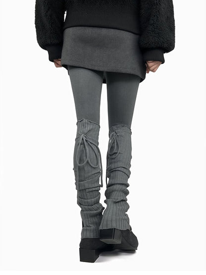 Gray/Beige/Brown/Black Self-tie Straps Leg Warmers