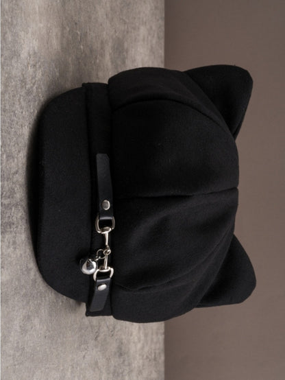 Black Gothic Bell Charm Buckle Design Cat Ear Beret Hat