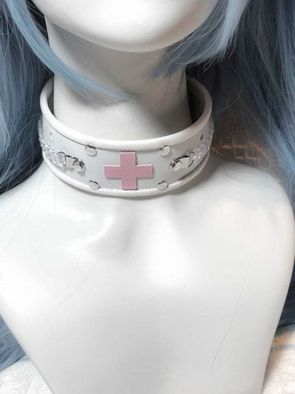 Red/Pink/Blue Yami Kawaii Stud Punk Cross Choker