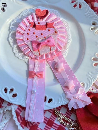 7 Options Cherry/Strawberry/Cake Applique Bowknot Details Polka-dot Pattern Brooch/Hairclip