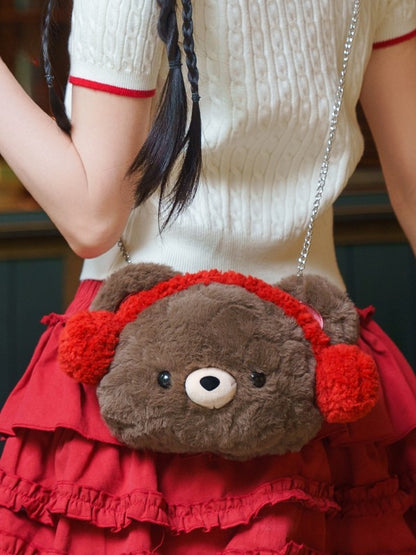 Blue&Brown Suede Letter And Star Embroidery Backpack With A Detachable Bear Plushie