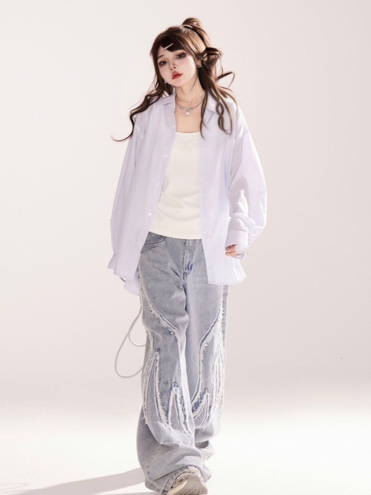 White Angel Wings Design Back Tank Top Adjustable Shoulder Straps