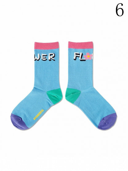 9 Options Colorful Kitty/Puppy/Bear Print Striped Pattern Calf Socks