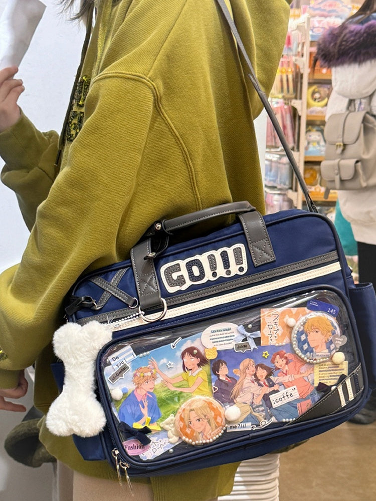 Dark Blue Letters Applique Ita Bag with Football Design Charm