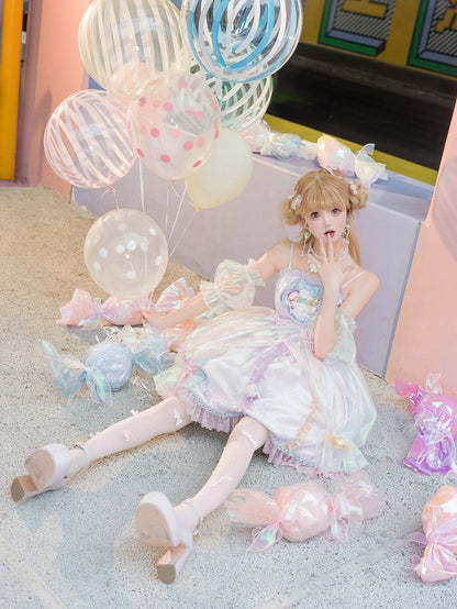 Light Purple Candy and Bead Decorated Spaghetti Straps Dress Sweet Lolita JSK