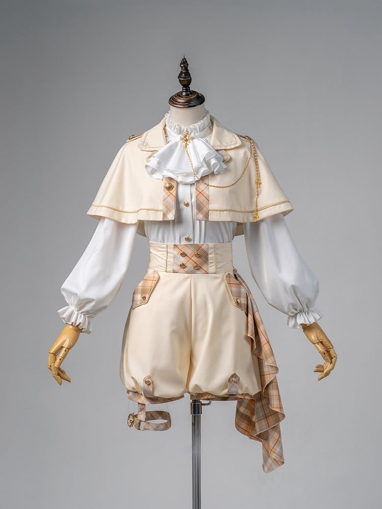 Gold and White Prince Ouji Lolita Outfit - White Shirt + Gold Cape + Gold High Waist Shorts