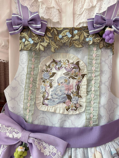 Cute Parrot and Grapes Print Sweet Lolita Overall Dress