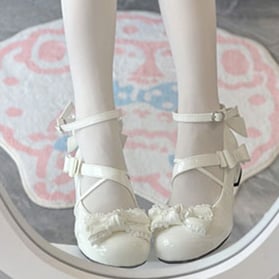 White Bow at Top 3cm Heel Sweet Round Toe Mary Janes