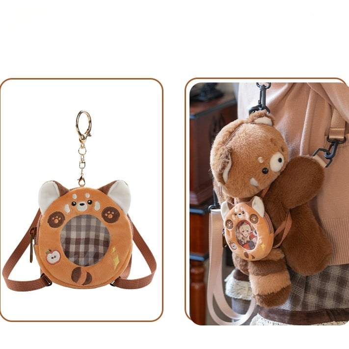 Brown Red Panda Plush Backpack/Crossbody Bag + Keychain