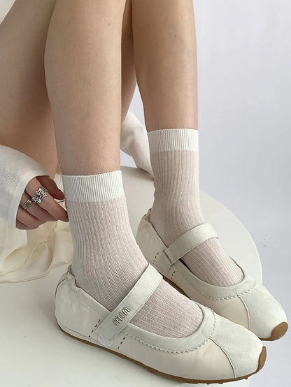 Black/Yellow/Gray/White/Blue Ribbed Trim Knitted Calf Socks