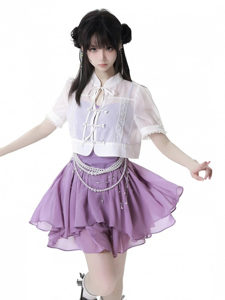 Purple Chiffon Spaghetti Strap Dress Long/Short Version