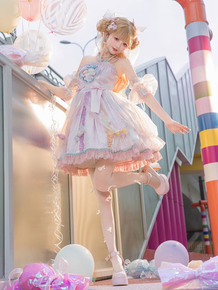 Light Purple Candy and Bead Decorated Spaghetti Straps Dress Sweet Lolita JSK