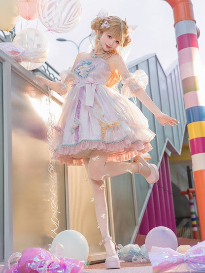 Light Purple Candy and Bead Decorated Spaghetti Straps Dress Sweet Lolita JSK