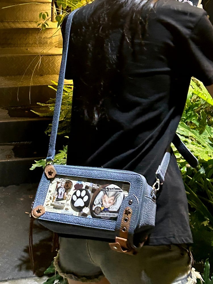 Denim Blue & Brown Star Stud Detail Ita Bag