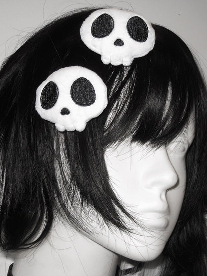 Black & White Plush Skeleton Design Punk Hairclips
