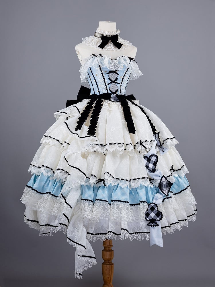 Alice in Wonderland Vibes Hime Lolita Alice Blue Boned Corset Top + Tiered Skirt