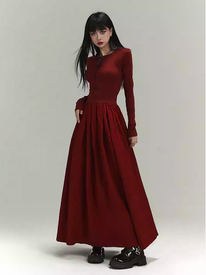 Gothic Wine Red Cross Print Backless/Covered-Back Slim-fitting Dress