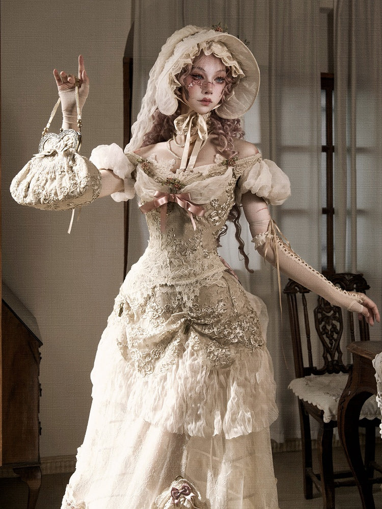 Vintage Edwardian Puff Sleeves and Off-the-shoulder Neckline Top