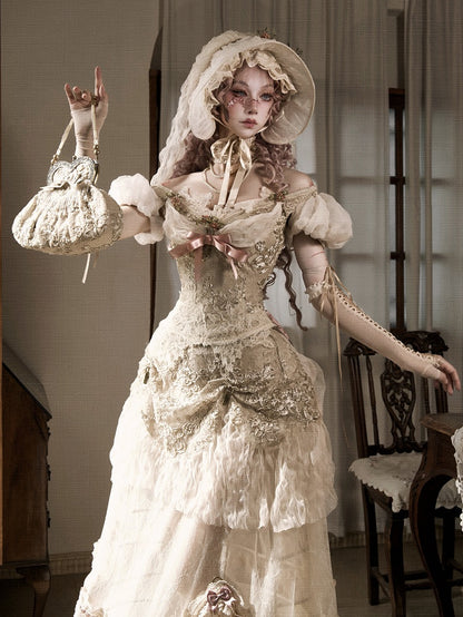 Vintage Edwardian Puff Sleeves and Off-the-shoulder Neckline Top