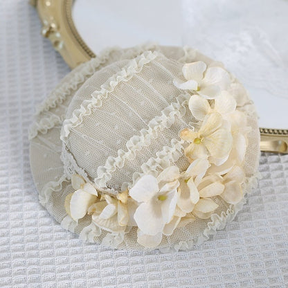 5 Colors Elegant Lace Flat Hat with Singed - edge Hydrangea Decorations